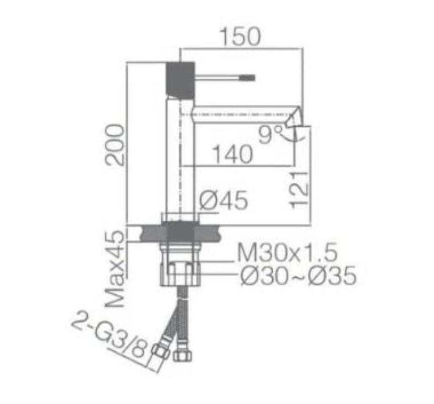 Monomando de lavabo black gun metal serie Line