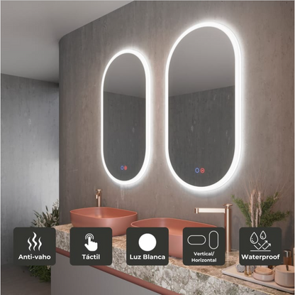 ESPEJO BAÑO OVALADO LUZ LED, MOD. CANADA