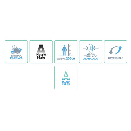 MAMPARA DUCHA FIJA ENMARCADO NEGRO VIDRIO ACANALADO