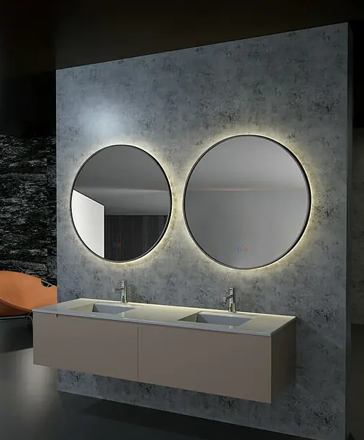 ESPEJO BAÑO REDONDO LED, ORO CEPILLADO ANTIVAHO MOD. FUN