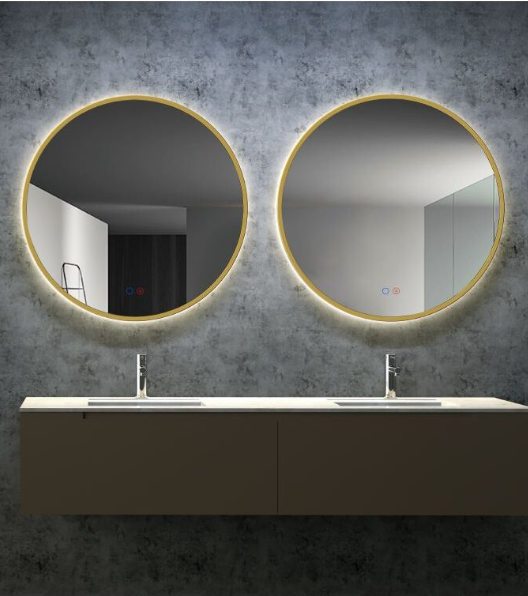 ESPEJO BAÑO REDONDO LED, ORO CEPILLADO ANTIVAHO MOD. FUN