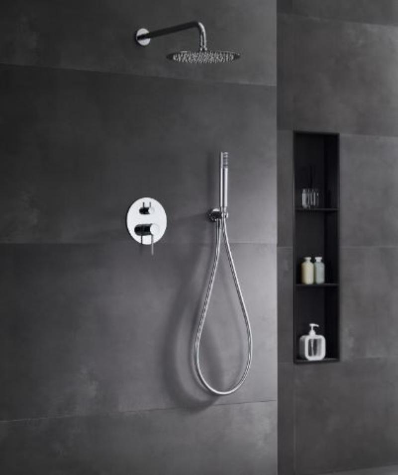 Conjunto de ducha monomando empotrado cromado serie Monza