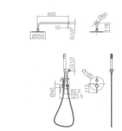 Conjunto de ducha monomando empotrado cromado serie Monza