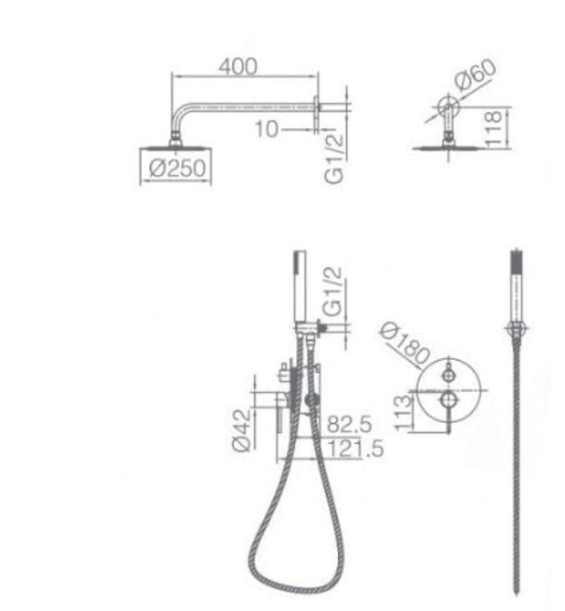 Conjunto de ducha monomando empotrado negro mate serie Monza