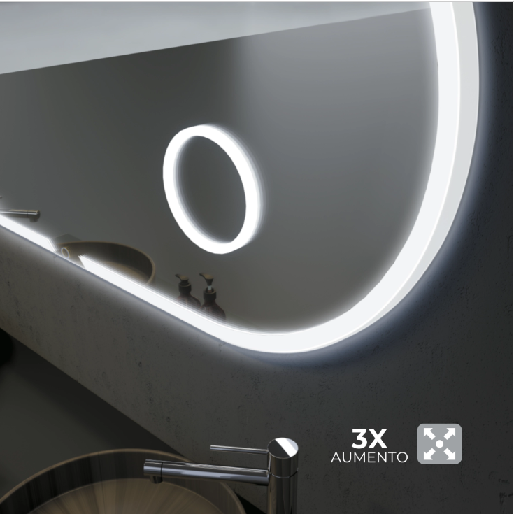 ESPEJO BAÑO OVALADO LUZ LED, ESPEJO DE AUMENTO 3X, MOD. INDIANA