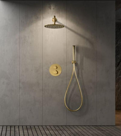 Conjunto de ducha empotrada termostático oro cepillado serie Nápoles