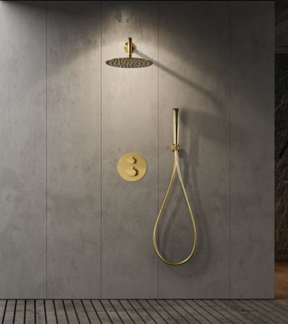 Conjunto de ducha empotrada termostático oro cepillado serie Nápoles
