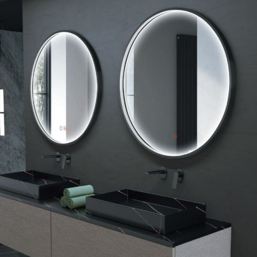 ESPEJO BAÑO REDONDO LED, MARCO NEGRO ANTIVAHO MOD. NEPAL