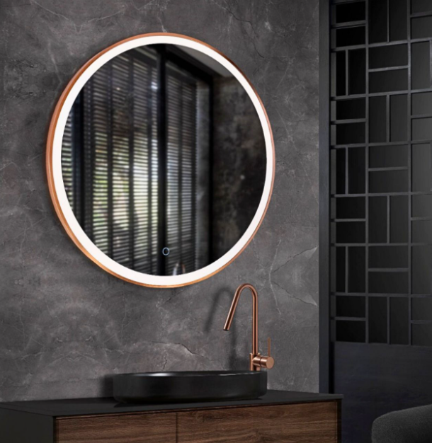ESPEJO BAÑO REDONDO LED, MARCO NEGRO MATE, ORO ROSA, ORO CEPILLADO-MOD. PARIS