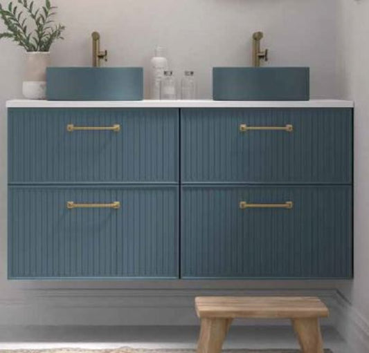 MUEBLE BAÑO AZUL 120 CM - 4 CAJONES + ENCIMERA + 2 LAVABOS AZUL Mod Blanca