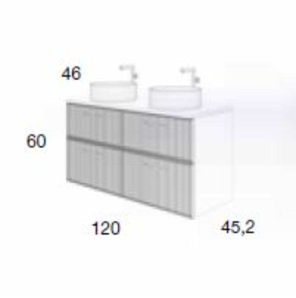 MUEBLE BAÑO AZUL 120 CM - 4 CAJONES + ENCIMERA + 2 LAVABOS AZUL CLARO Mod Blanca