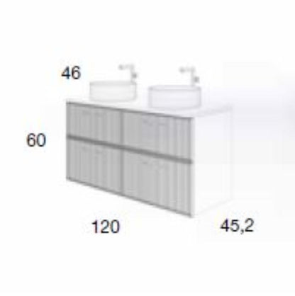 MUEBLE BAÑO AZUL 120 CM - 4 CAJONES + ENCIMERA + 2 LAVABOS AZUL CLARO Mod Blanca