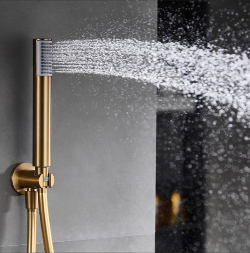 Conjunto de ducha monomando empotrado oro cepillado serie Monza