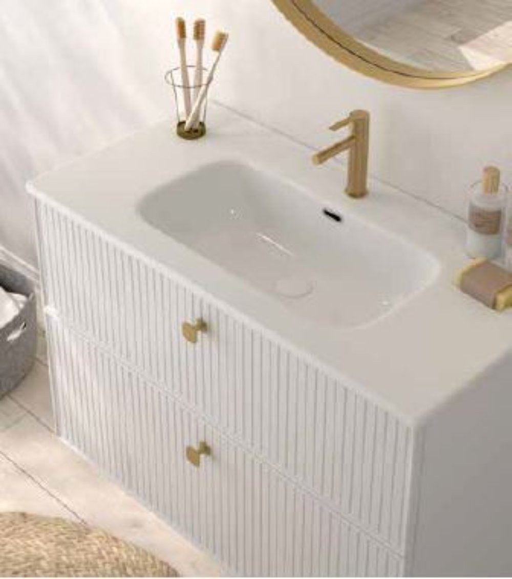 MUEBLE BAÑO BLANCO 2 CAJONES + LAVABO BAJO  ENCIMERA Mod Blanca