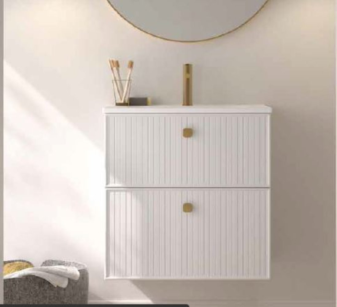 MUEBLE BAÑO BLANCO 2 CAJONES + LAVABO BAJO  ENCIMERA Mod Blanca