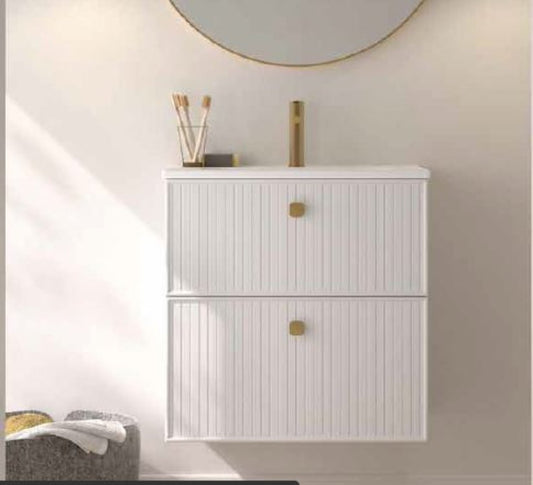 MUEBLE BAÑO BLANCO 2 CAJONES + LAVABO BAJO  ENCIMERA Mod Blanca